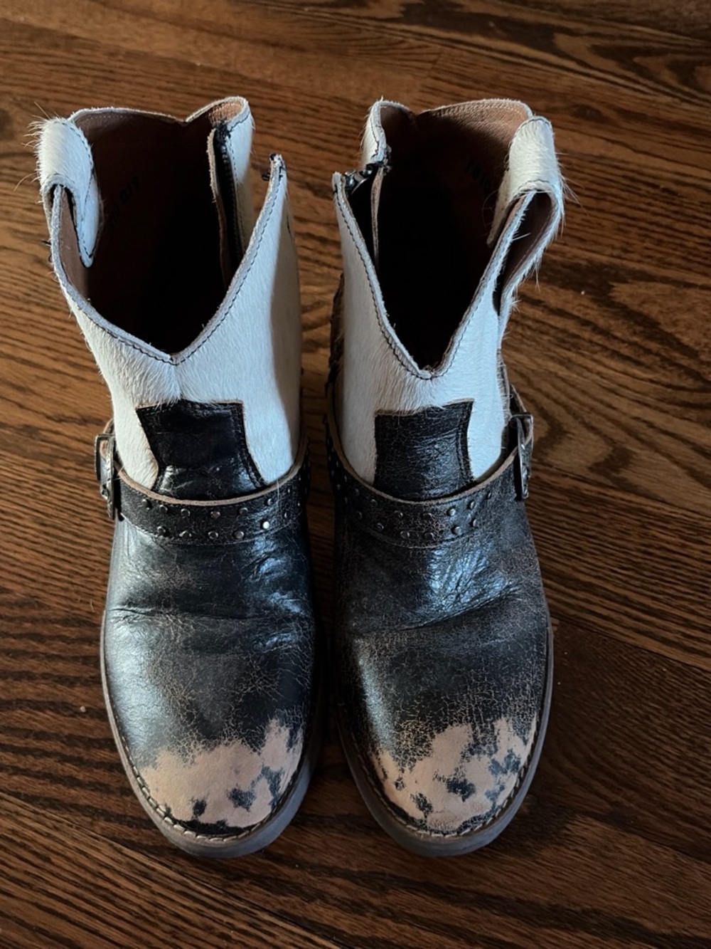 Black and White Women's Leather Western Ankle Boots